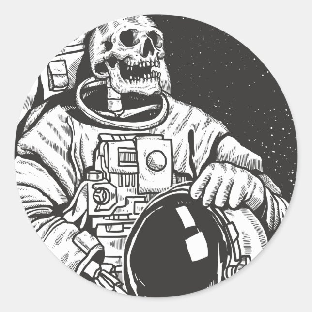 Astronaut Skeleton Spooky Skull Classic Round Sticker (Front)