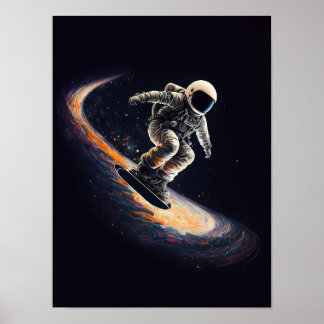 Astronaut Skiing in Space Poster
