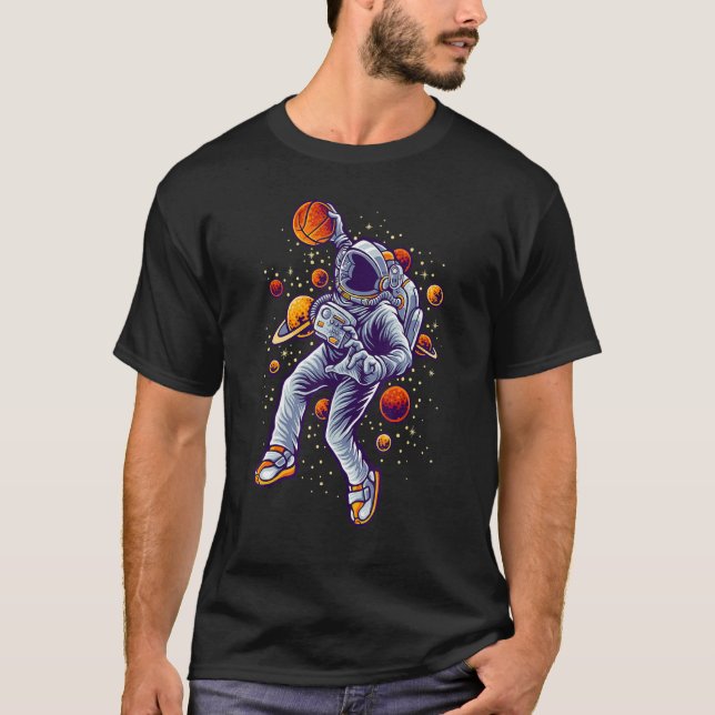 Astronaut Slam Dunk  Basketball Space T-Shirt (Front)