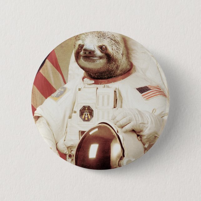 Astronaut Sloth Pinback Button (Front)