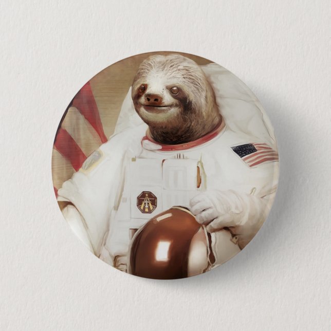 astronaut sloth pinback button (Front)