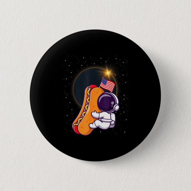 Astronaut Solar Eclipse Hotdog Us Flag Funny Uni E Button (Front)