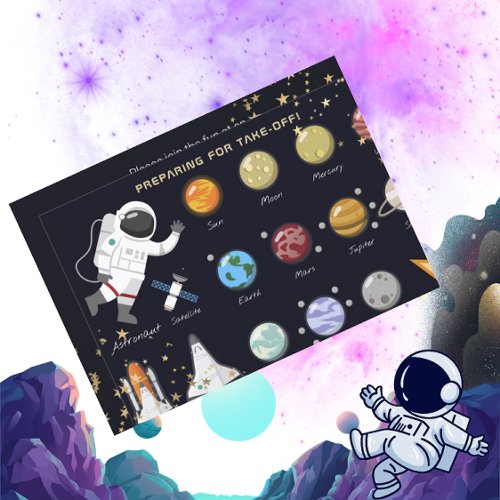 Astronaut Solar System Kids Monogram Birthday  Invitation