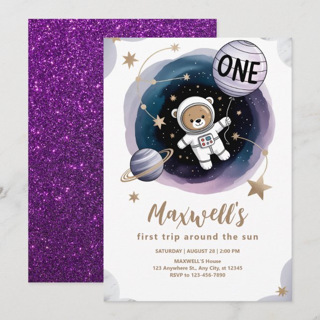 Astronaut Space 1st Birthday Invitation (Front/Back)