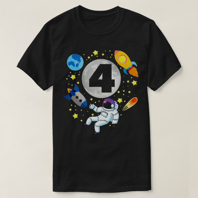 Astronaut  Space  4th Bday  4 Years Old Bday Boy  T-Shirt (Design Front)