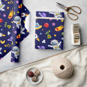 Astronaut Space Aliens Wrapping Paper