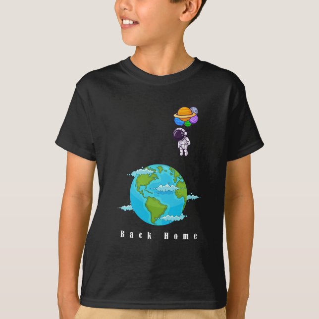 Astronaut Space Art T-Shirt–Floating with Balloons T-Shirt (Front)