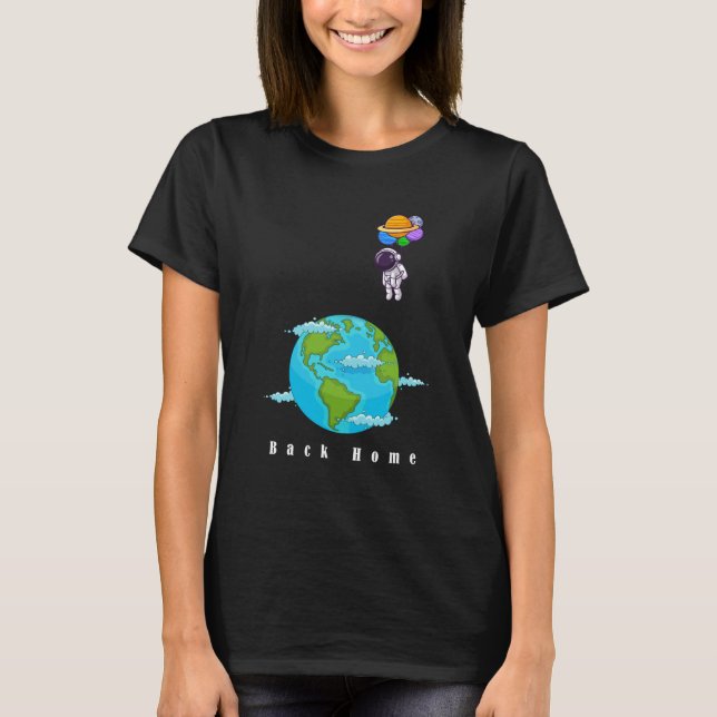 Astronaut Space Art T-Shirt–Floating with Balloons T-Shirt (Front)