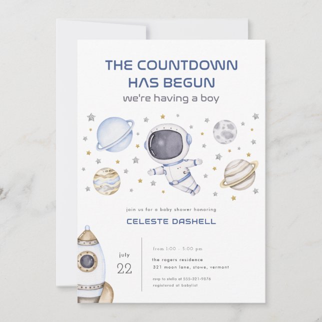 Astronaut Space Baby Shower Invitation (Front)