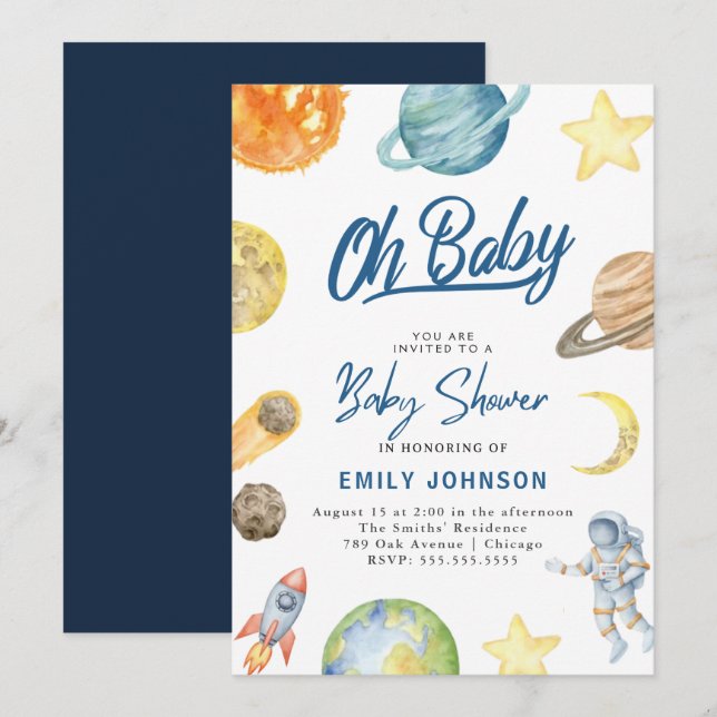 Astronaut Space Baby shower invitation (Front/Back)