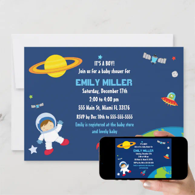 Astronaut Space Baby Shower Invitation | Zazzle