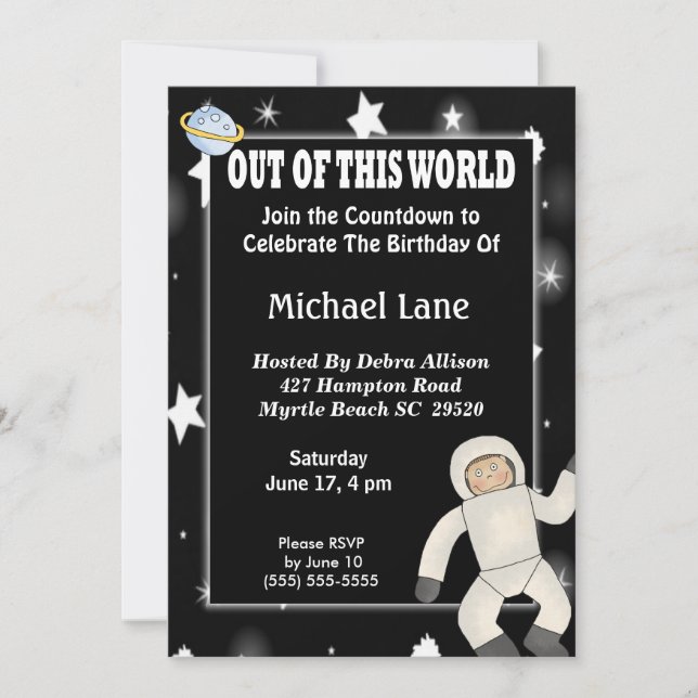 Astronaut Space  Birthday Invitation (Front)