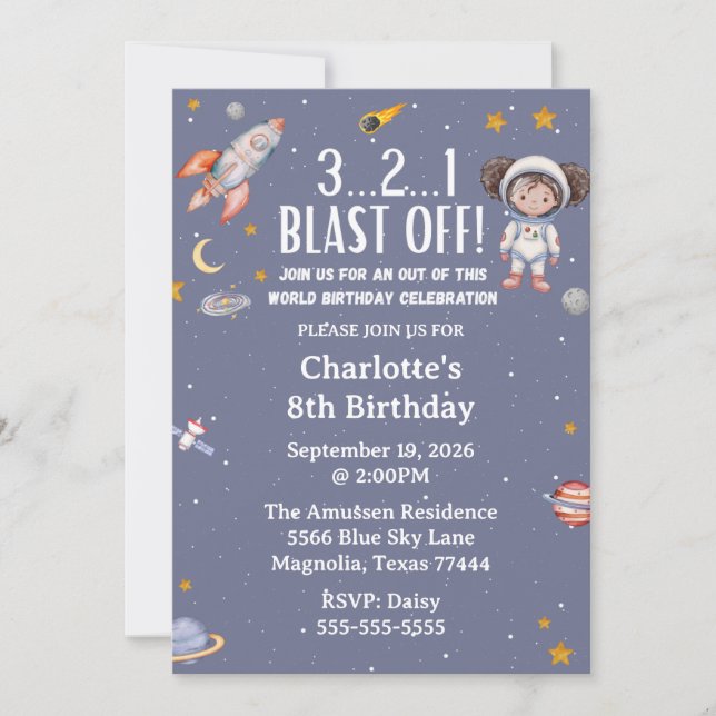 Astronaut Space Birthday Invitation (Front)