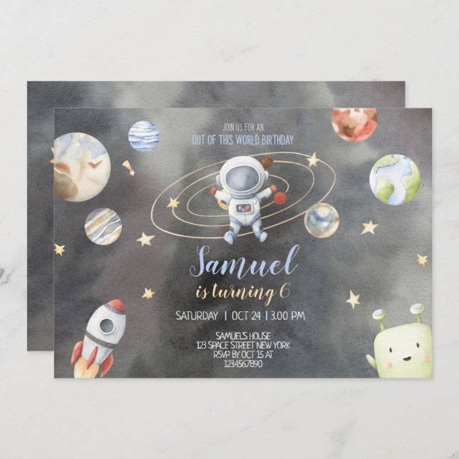 Astronaut Space Birthday Invitation (Front/Back)