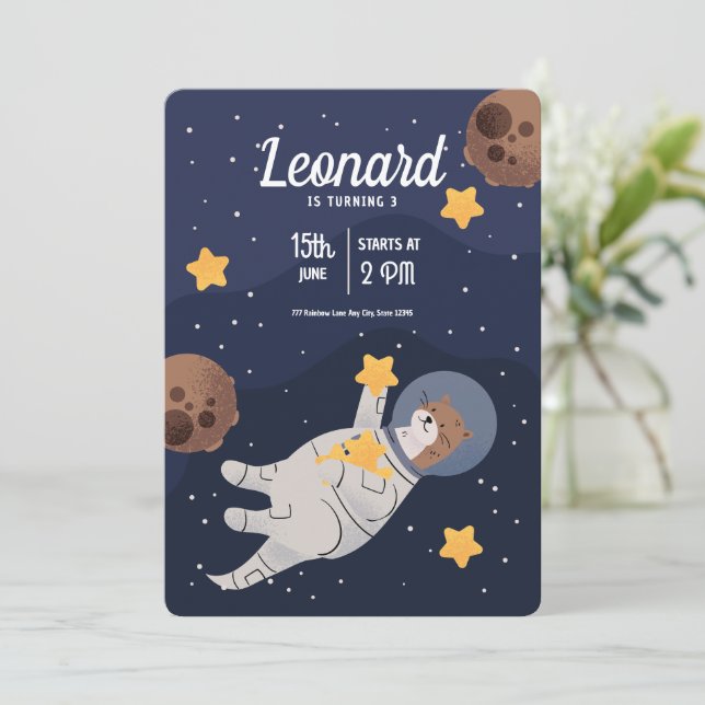 Astronaut Space Birthday Invitation, Outer space  Invitation (Standing Front)