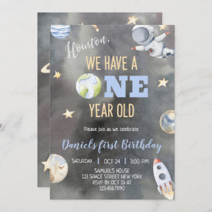 Astronaut Space Birthday One Year Invitation