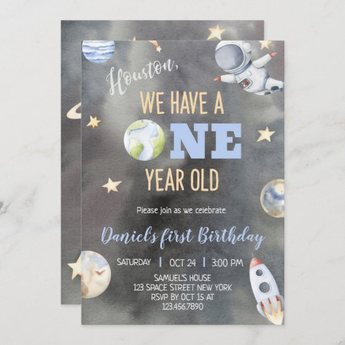 Astronaut Space Birthday One Year Invitation 