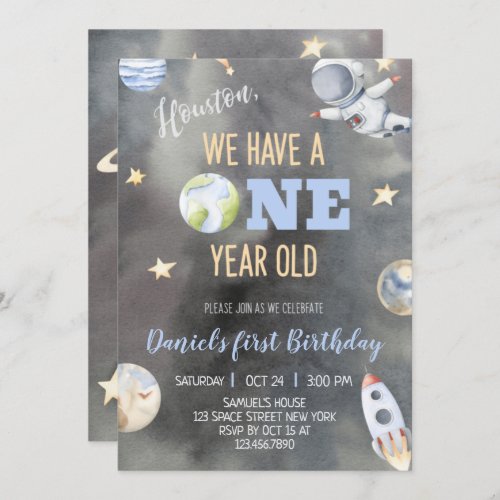 Astronaut Space Birthday One Year Invitation 