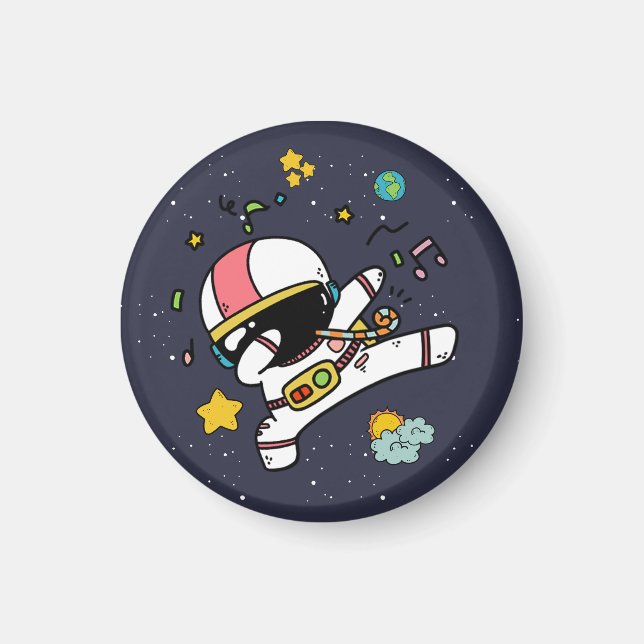 Astronaut Space Birthday Party Button Magnet (Front)