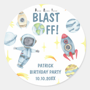 Astronaut Space Birthday Party Classic Round Sticker