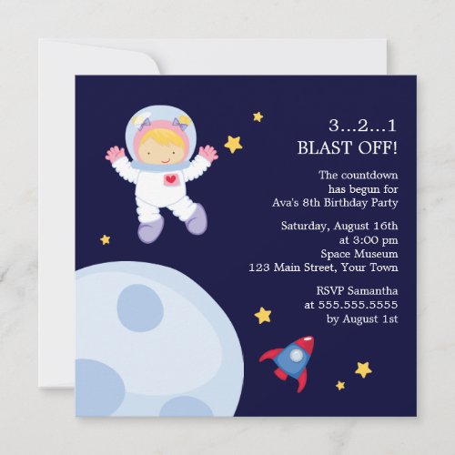 Astronaut Space Birthday Party Invitation