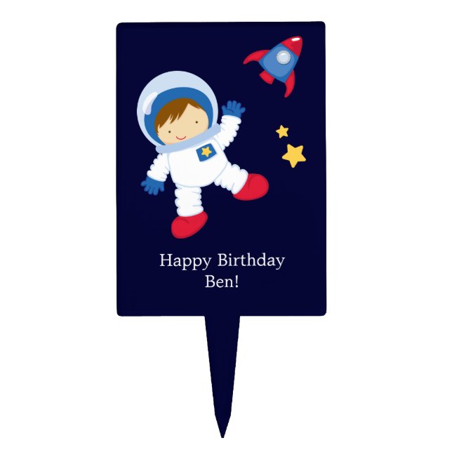 Astronaut Space Birthday Party Personalized Cake Topper (Front)