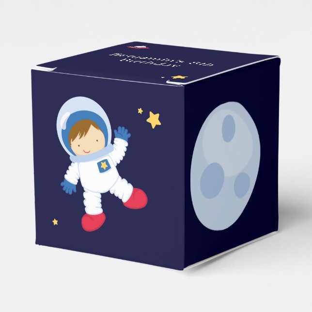Astronaut Space Birthday Party Personalized Favor Boxes (Front Side)