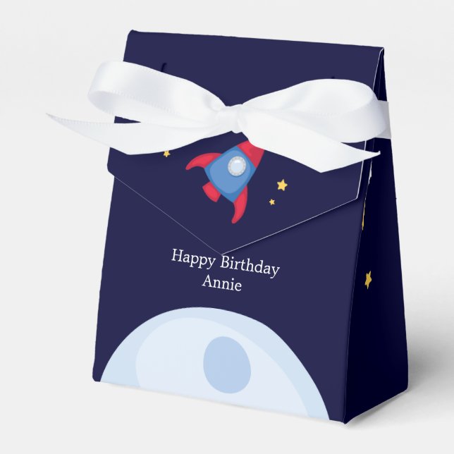 Astronaut Space Birthday Party Personalized Favor Boxes (Front Side)