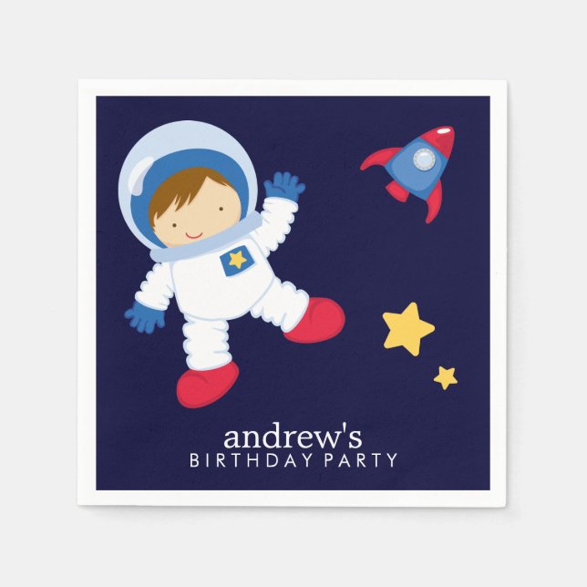 Astronaut Space Birthday Party Personalized Paper Napkins (Front)