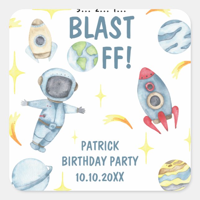Astronaut Space Birthday Party  Square Sticker (Front)