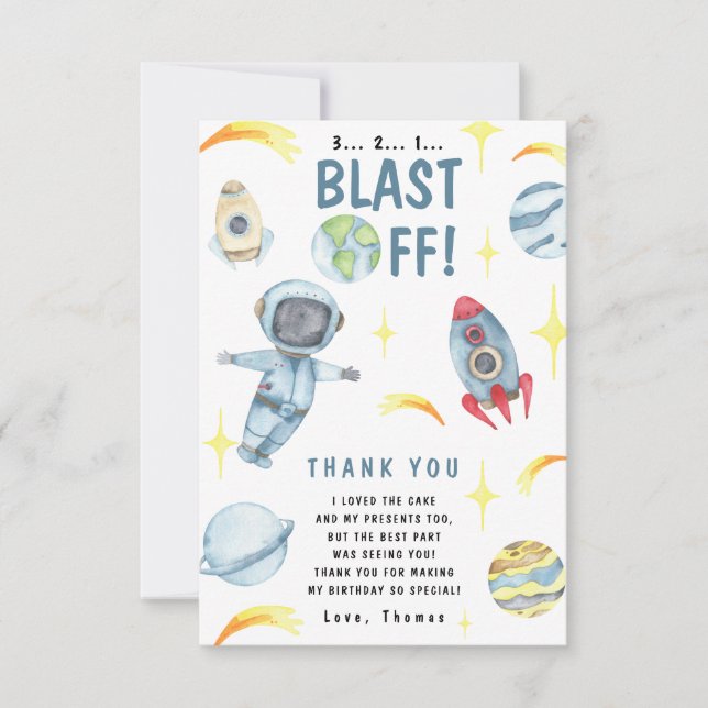 Astronaut Space Birthday Party Thank You Card (Front)