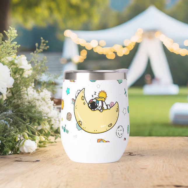 Astronaut Space Birthday Water Thermal Wine Tumbler (Wedding)