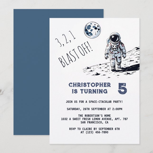 Astronaut Space Blast Off Any Age Birthday Party Invitation (Front/Back)