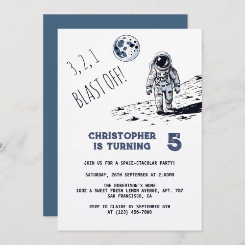 Astronaut Space Blast Off Any Age Birthday Party Invitation