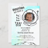 Astronaut Space Blue Custom Photo Birthday  Invitation (Front)