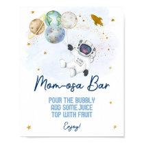 Astronaut Space Blue Gold Baby Shower Mom-osa Bar Poster