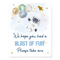 Astronaut Space Blue Gold Blast Of Fun Favor Sign