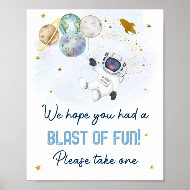 Astronaut Space Blue Gold Blast Of Fun Favor Sign (Front)