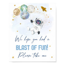 Astronaut Space Blue Gold Blast Of Fun Favor Sign