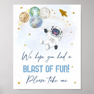 Astronaut Space Blue Gold Blast Of Fun Favor Sign