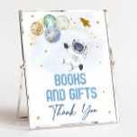 Astronaut Space Blue Gold Books &amp; Gifts Sign at Zazzle
