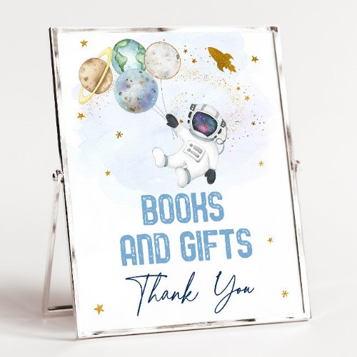 Astronaut Space Blue Gold Books  Gifts Sign