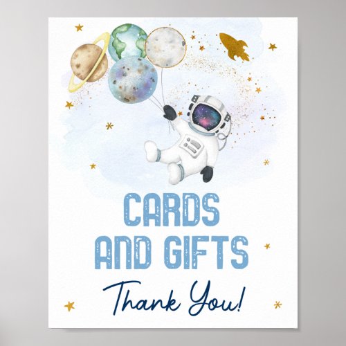 Astronaut Space Blue Gold Cards  Gifts Sign