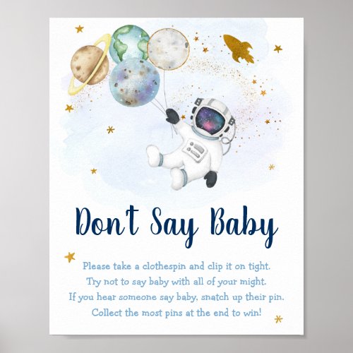 Astronaut Space Blue Gold Dont Say Baby Game Poster