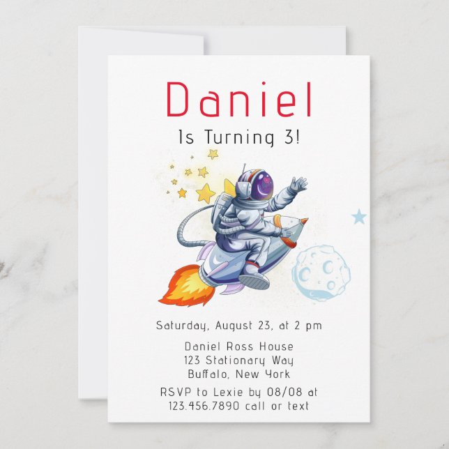 Astronaut Space Boy's Birthday Party Invitation (Front)