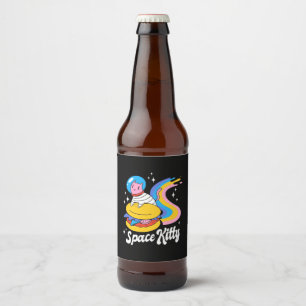 Astronaut Space Cat Beer Bottle Label