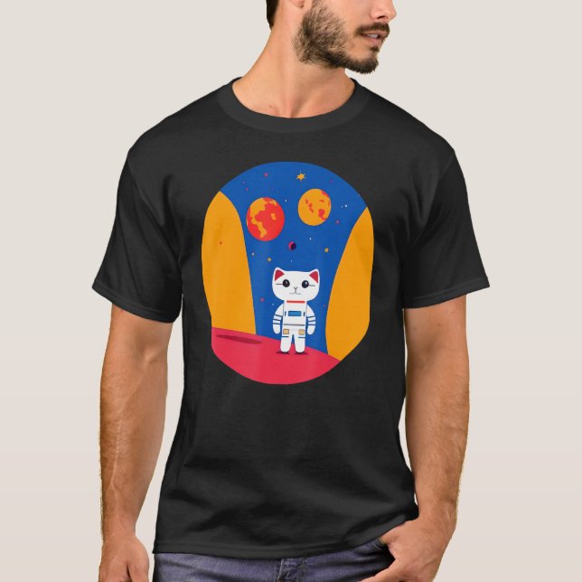 Astronaut Space Cat Exploring planets Science T-Shirt (Front)