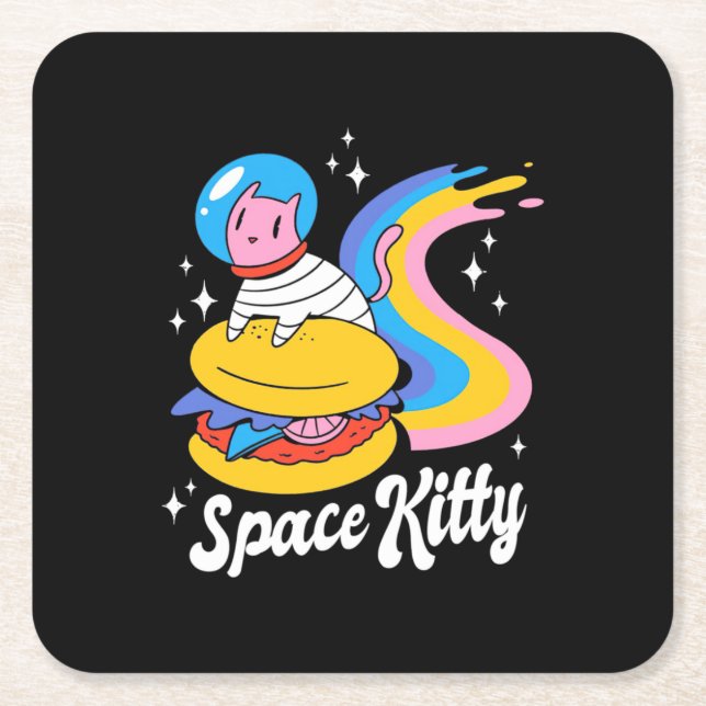 Astronaut Space Cat Square Paper Coaster (Front)