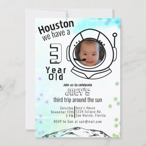 Astronaut Space Colorful Custom Photo Birthday  Invitation