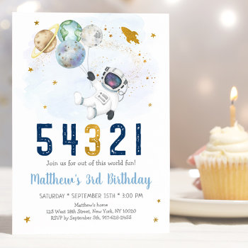 Astronaut Space Countdown 3rd Birthday Invitation by LittlePrintsParties at Zazzle
